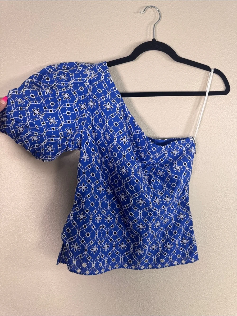 Lilly Pulitzer Deliliah Blue Eyelet One Shoulder Blouse Womens 4 Classic Puff